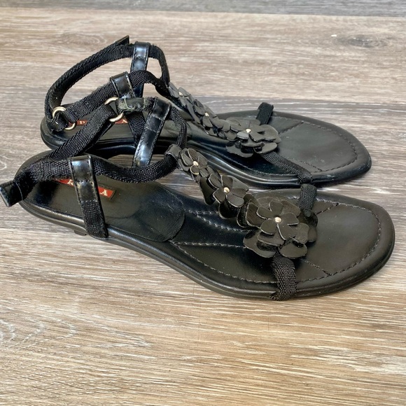 Prada black leather Calzature Donna Flower Easy kitten heel sandals size 36 - Picture 5 of 12